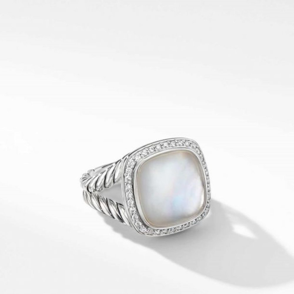 David Yurman Albion Ring with Rock Crystal and Diamonds, 14mm, Size 6